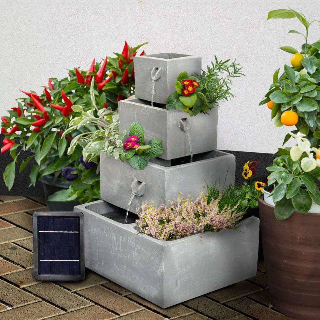 4 Tier Solar Powered Water Feature & Herb Planter Lights 63cm